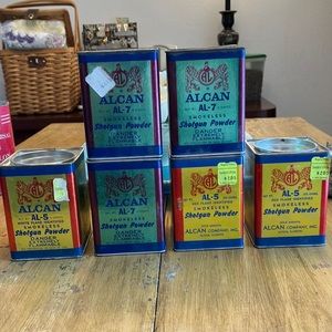 6 ALCAN VINTAGE Shotgun Powder Tin Cans